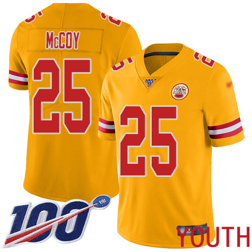 Youth Kansas City Chiefs #25 McCoy LeSean Limited Gold Inverted Legend 100th Season Football Nike NFL Jersey